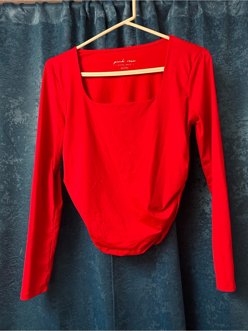 Pink Rose Vivid Red Long-Sleeve Scoop Neck Top